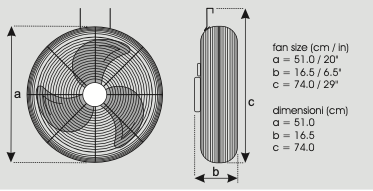 Ventilatore industriale a sospensione diametro 50 cm